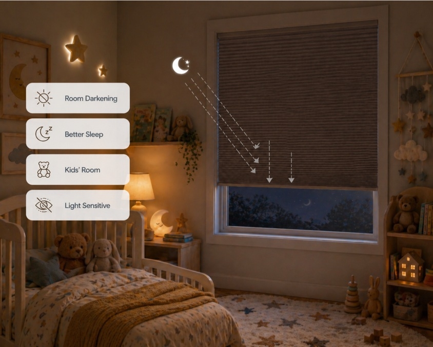 Room darkening shades for restful sleep