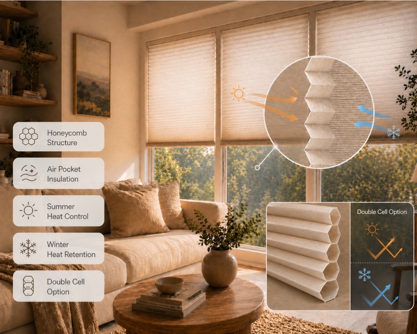 Energy efficient cellular shade design