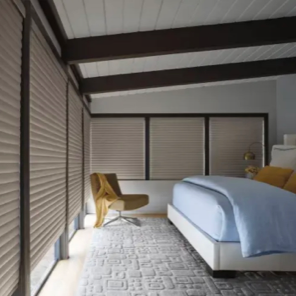 Cellular shades in a bedroom